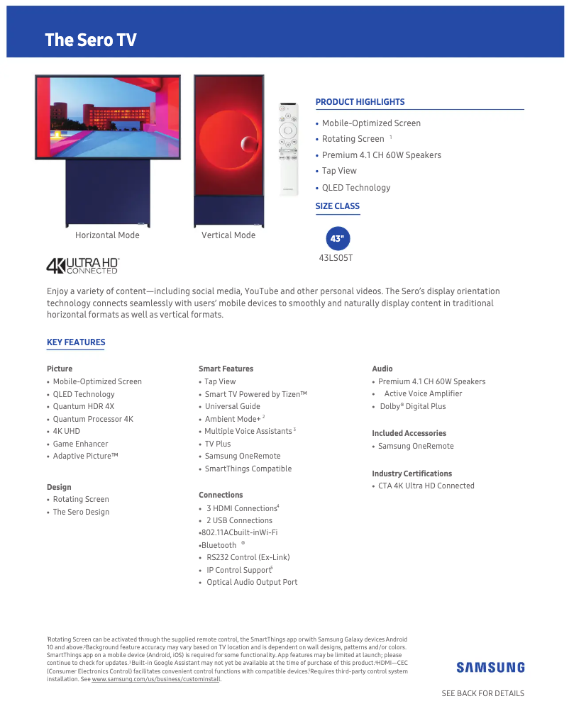 Page 1 of the manual User Manual Samsung QN43LS05TAFXZA