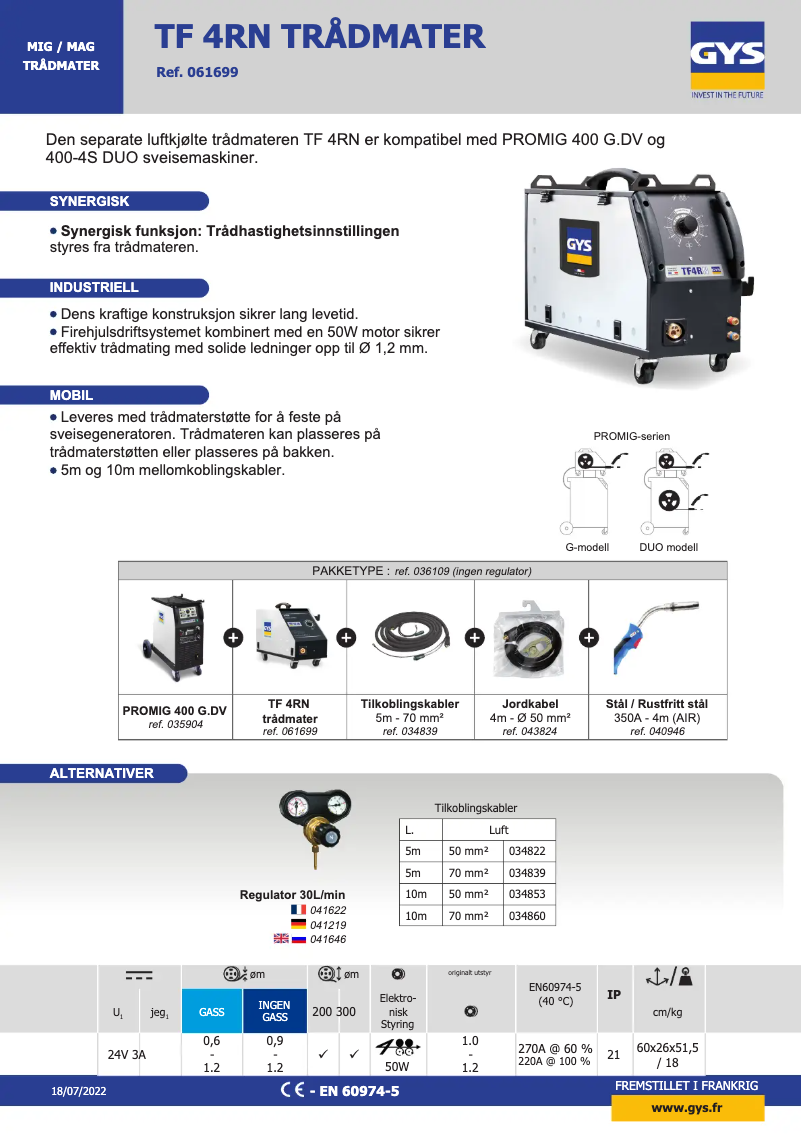Page 1 of the manual Technical Sheet GYS TF 4RN