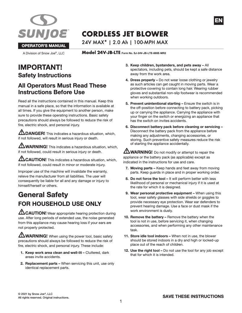 First page image of the manual for 24V-JB-LTE