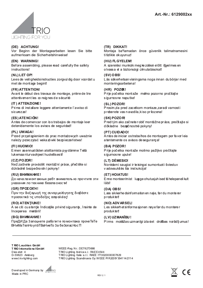 Page 1 of the manual User Manual Trio Lighting Cookie 612900232
