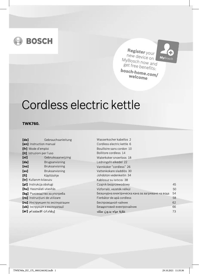 Page 1 of the manual User Manual Bosch TWK7604
