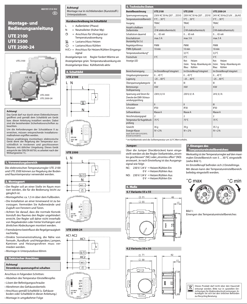 Image de la première page du manuel de l'appareil UTE 2500-24