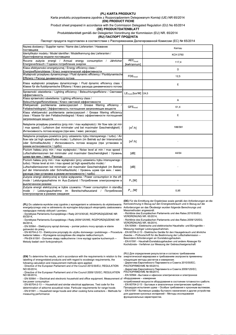 First page image of the manual for KCH 3760 BW