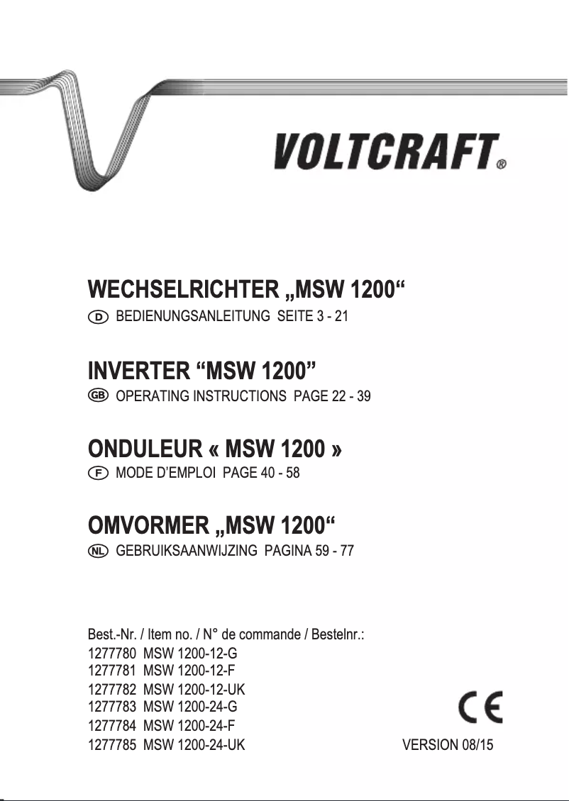 Page 1 of the manual User Manual Voltcraft MSW 1200-24-G