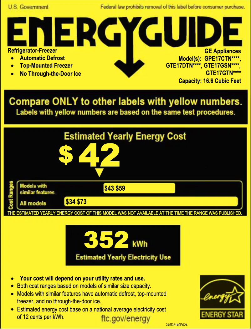 Page 1 of the manual Energy Label GE GTS17GSNRSS