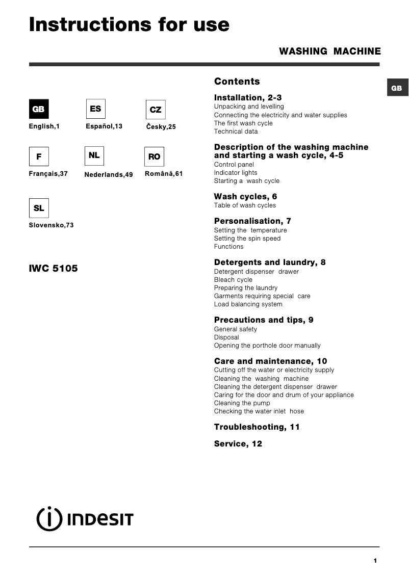 First page image of the manual for Iwc 5105 b it