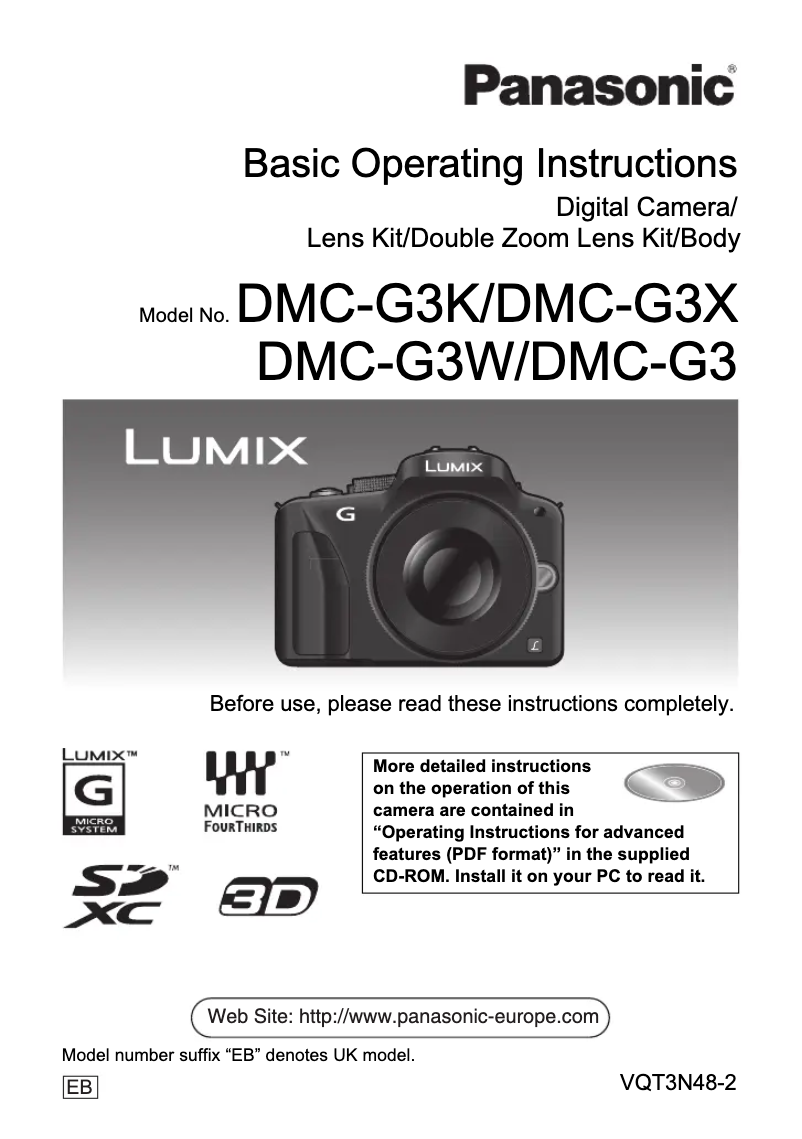 Page 1 of the manual User Manual Panasonic Lumix DMC-G3W