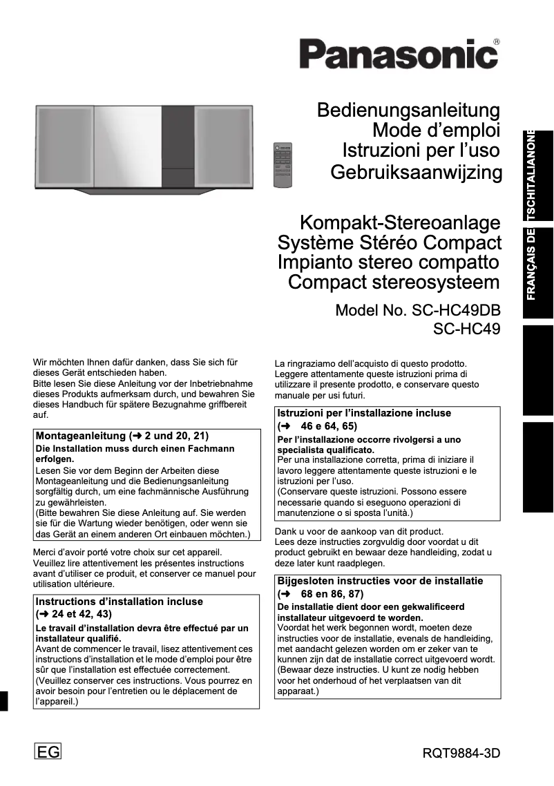 Page 1 of the manual User Manual Panasonic SC-HC49DB