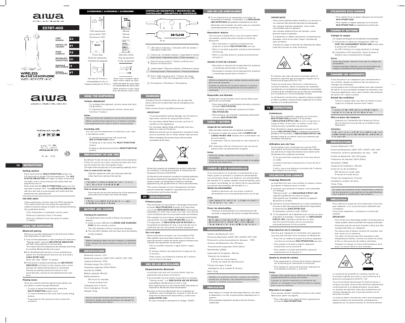 Page 1 of the manual User Manual Aiwa ESTBT-400