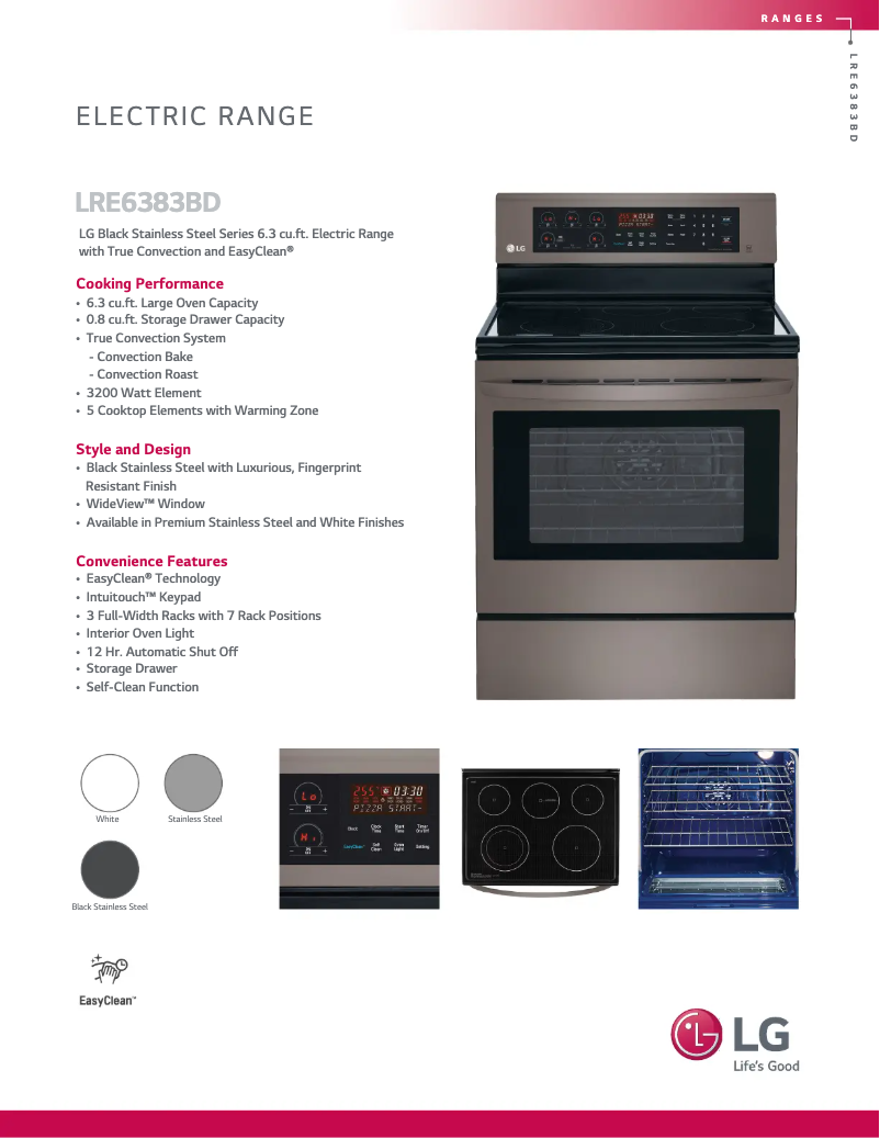 Page 1 of the manual Technical Sheet LG LRE6383BD