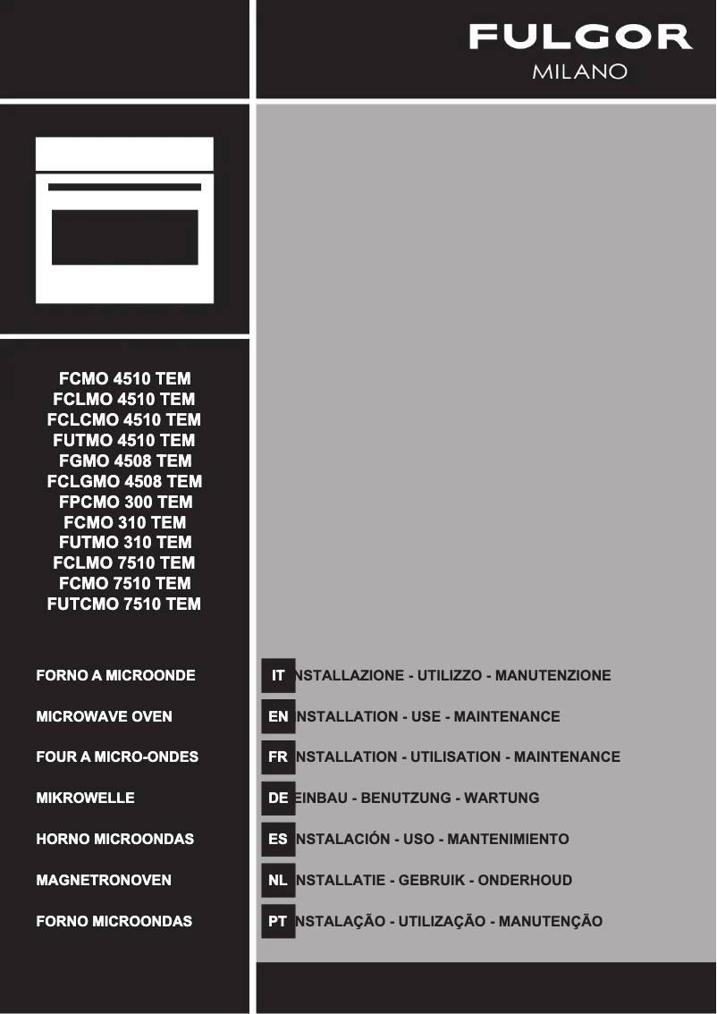 Page 1 of the manual Installation Guide Fulgor Milano FCMO 4510 TEM