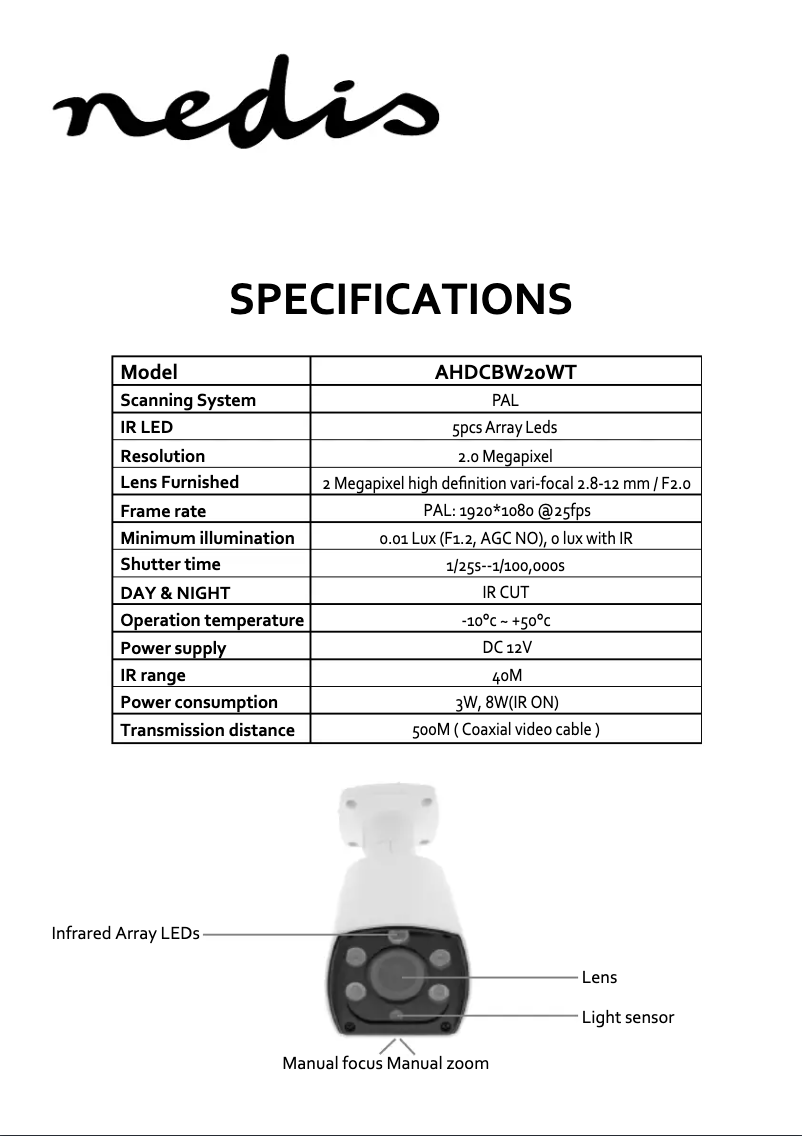 First page image of the manual for AHDCBW20WT