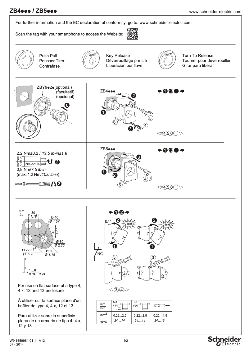 Page 1 of the manual User Manual Schneider ZB5AZ101