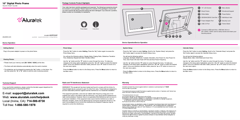 First page image of the manual for ADPFD10F