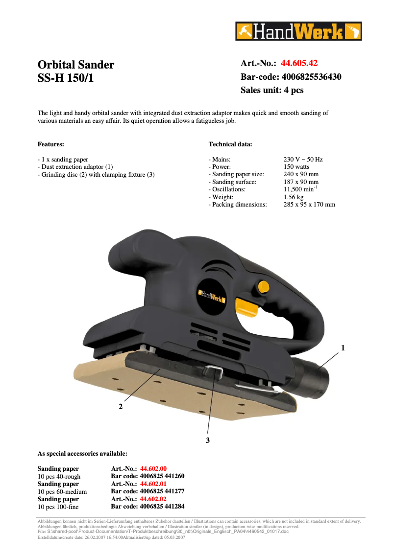 Page 1 of the manual User Manual Handwerk SS-H 150/1