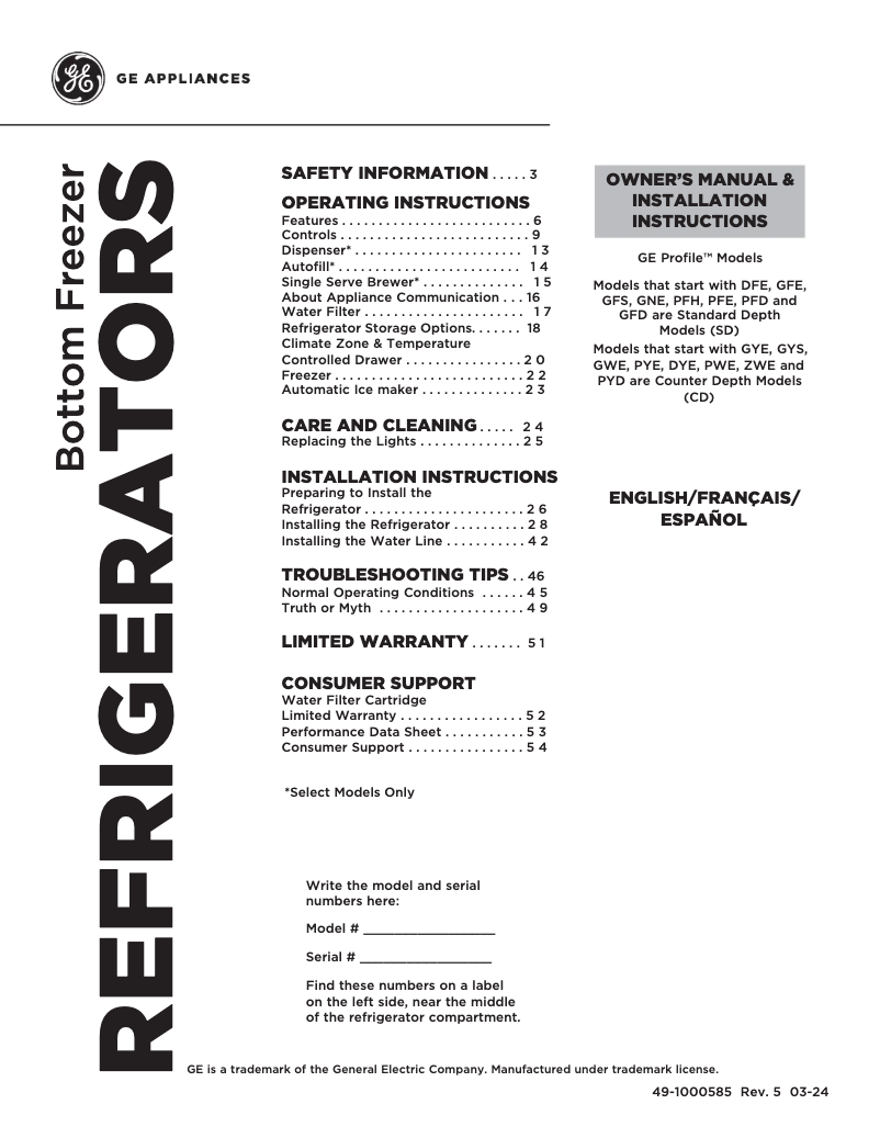 Page 1 of the manual Use and Maintenance Manual GE PYE22KMKES