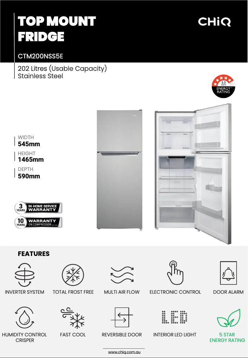 Page 1 de la notice Fiche technique CHiQ CTM200NSS5E