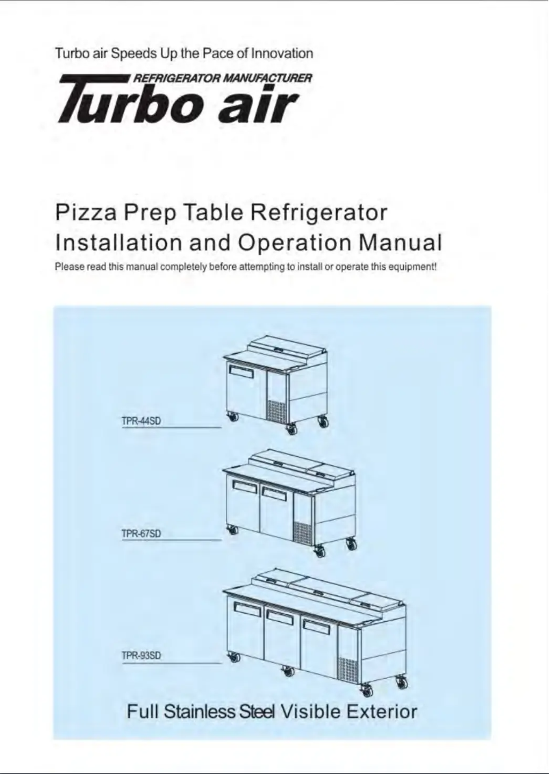Page 1 of the manual User Manual Turbo air TPR-44SD