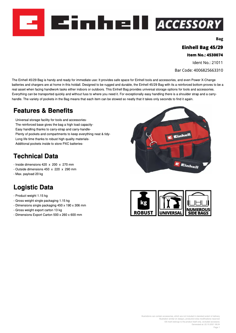 Image de la première page du manuel de l'appareil Bag 45/29