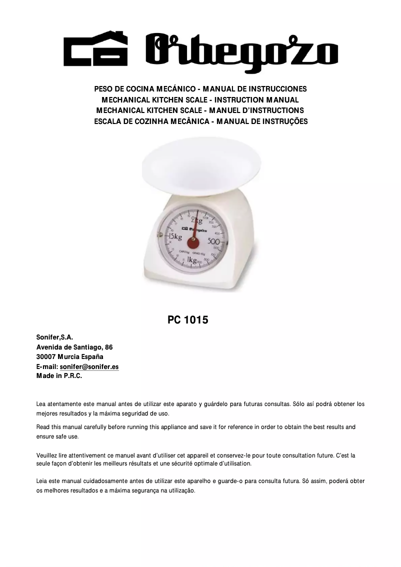 First page image of the manual for PC 1015