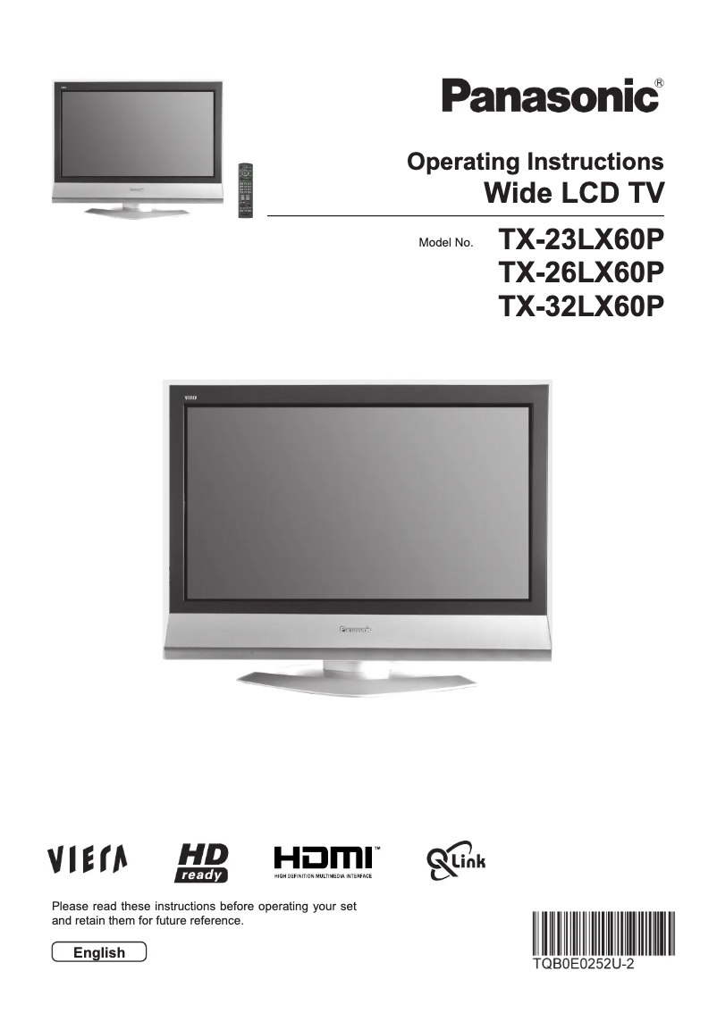 First page image of the manual for Viera TX-26LX60P