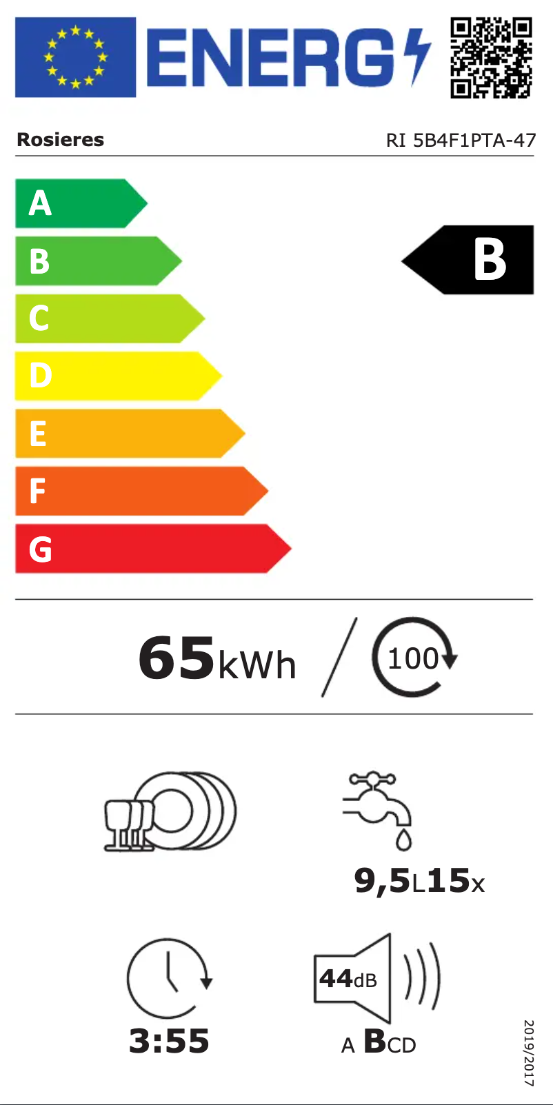 Page 1 of the manual Energy Label Rosieres RI 5B4F1PTA-47