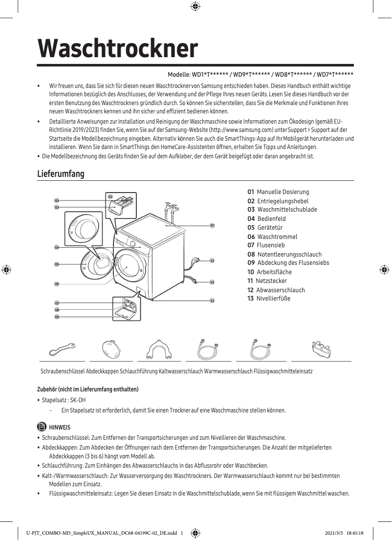 Page 1 of the manual User Manual Samsung WD9XT754AWH