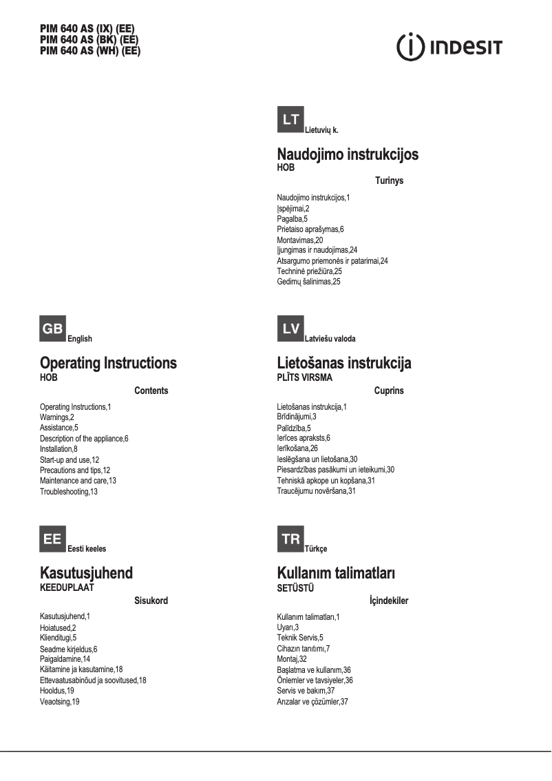 First page image of the manual for PIM 640 AS (BK) (EE)