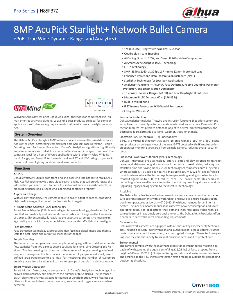 Page 1 of the manual Technical Sheet Dahua Technology N85FB7Z