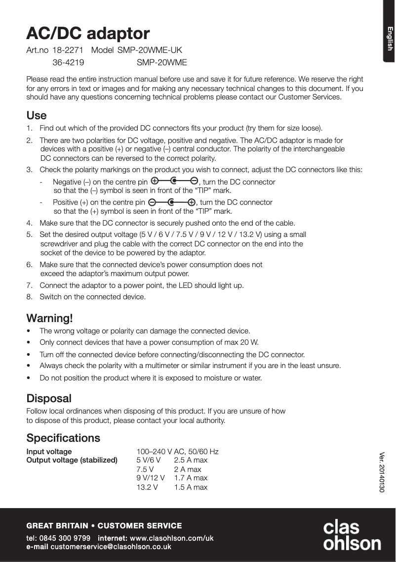 First page image of the manual for SMP-20WME