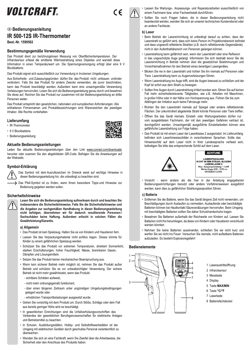 Page 1 of the manual User Manual Voltcraft IR 500-12S