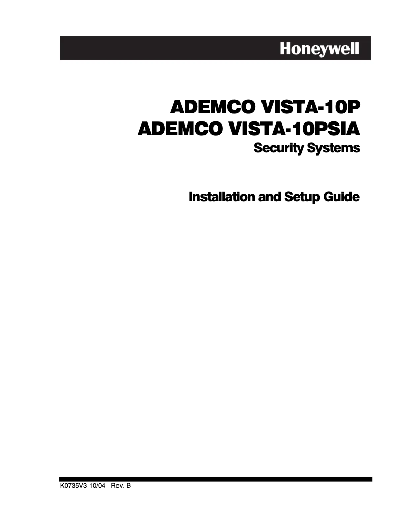 First page image of the manual for ADEMCO VISTA-10P