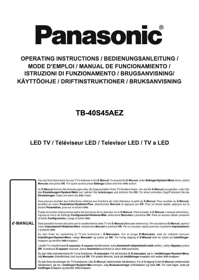 First page image of the manual for TB-40S45AEZ