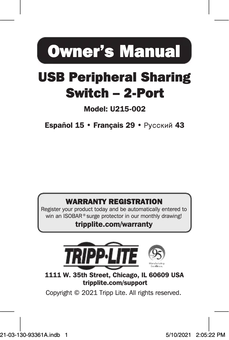 Page 1 of the manual User Manual Tripp Lite U215-002