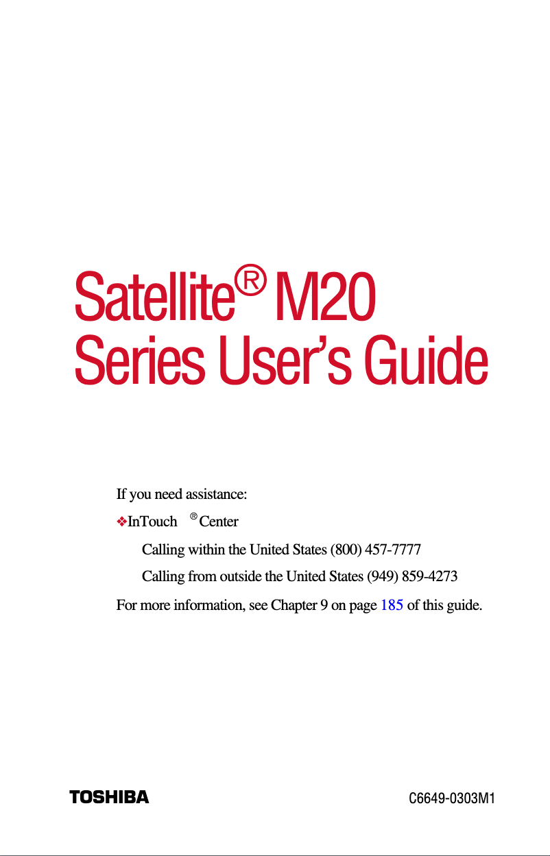 Page 1 of the manual User Manual Toshiba Satellite M20