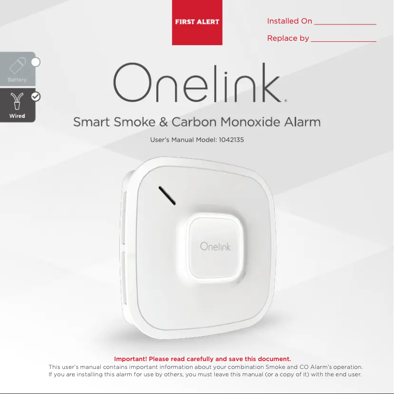Page 1 of the manual User Manual First Alert CO Alarm