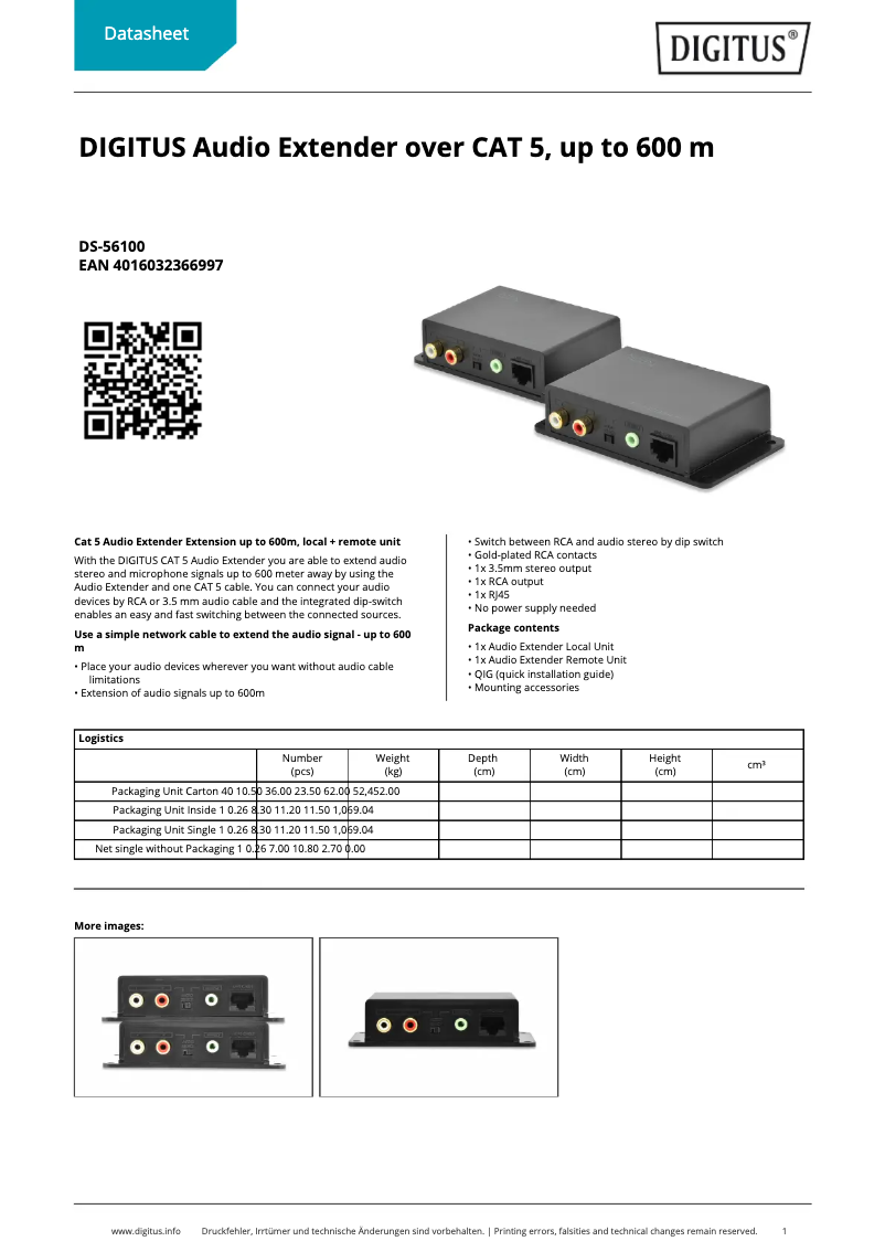 Page 1 of the manual Technical Sheet Digitus DS-56100