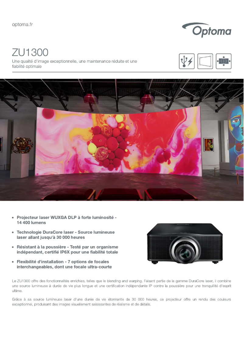 Page 1 of the manual Technical Sheet Optoma ZU1300