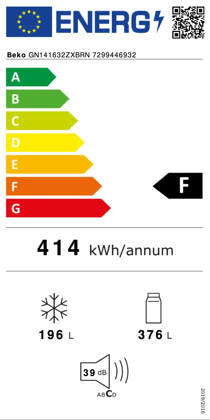 Page 1 of the manual Energy Label Beko GN141632ZXBRN