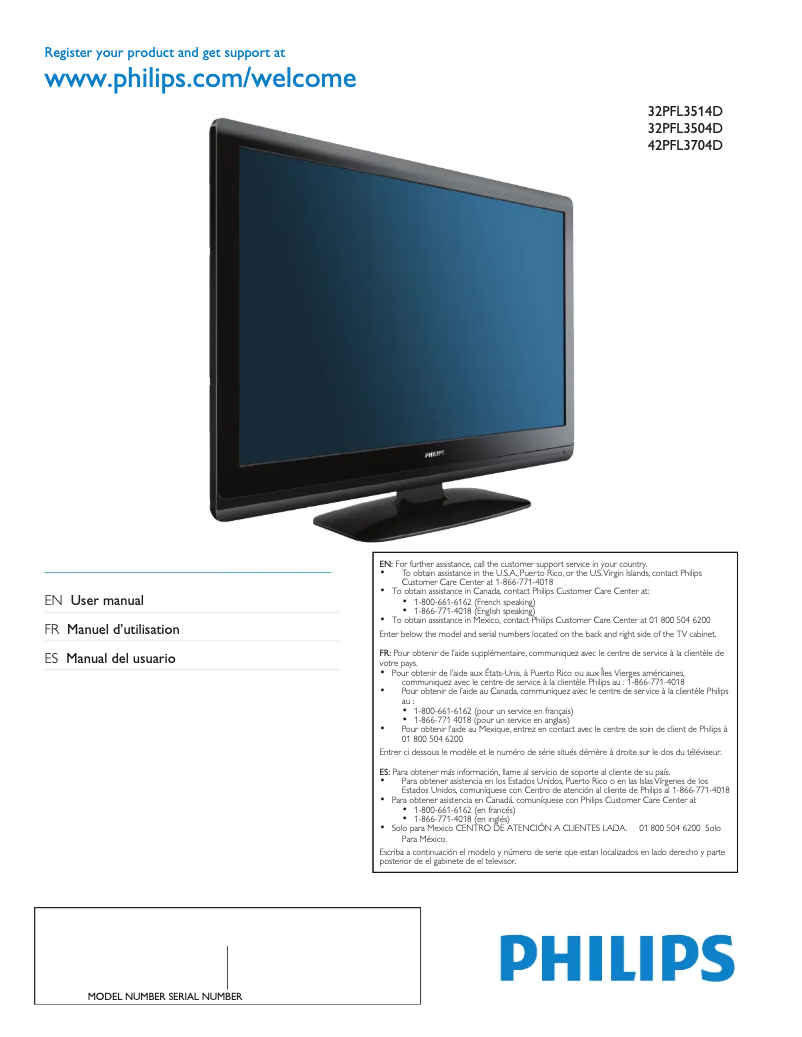 First page image of the manual for 32PFL3504D