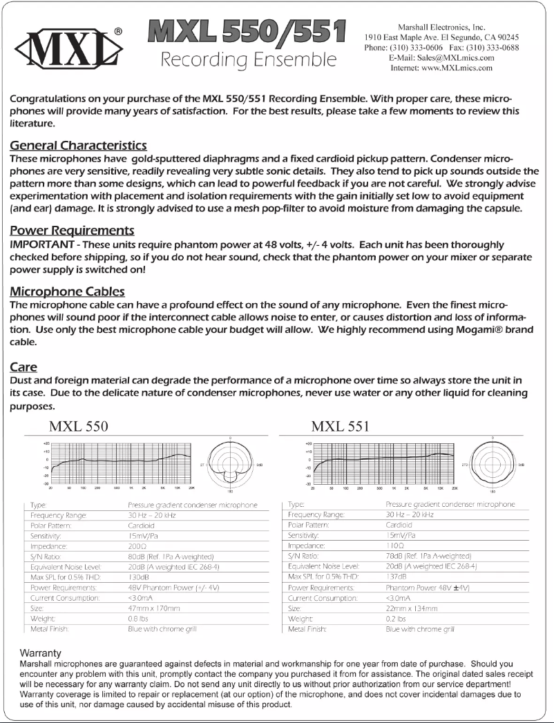 Page 1 of the manual User Manual MXL 550/551R