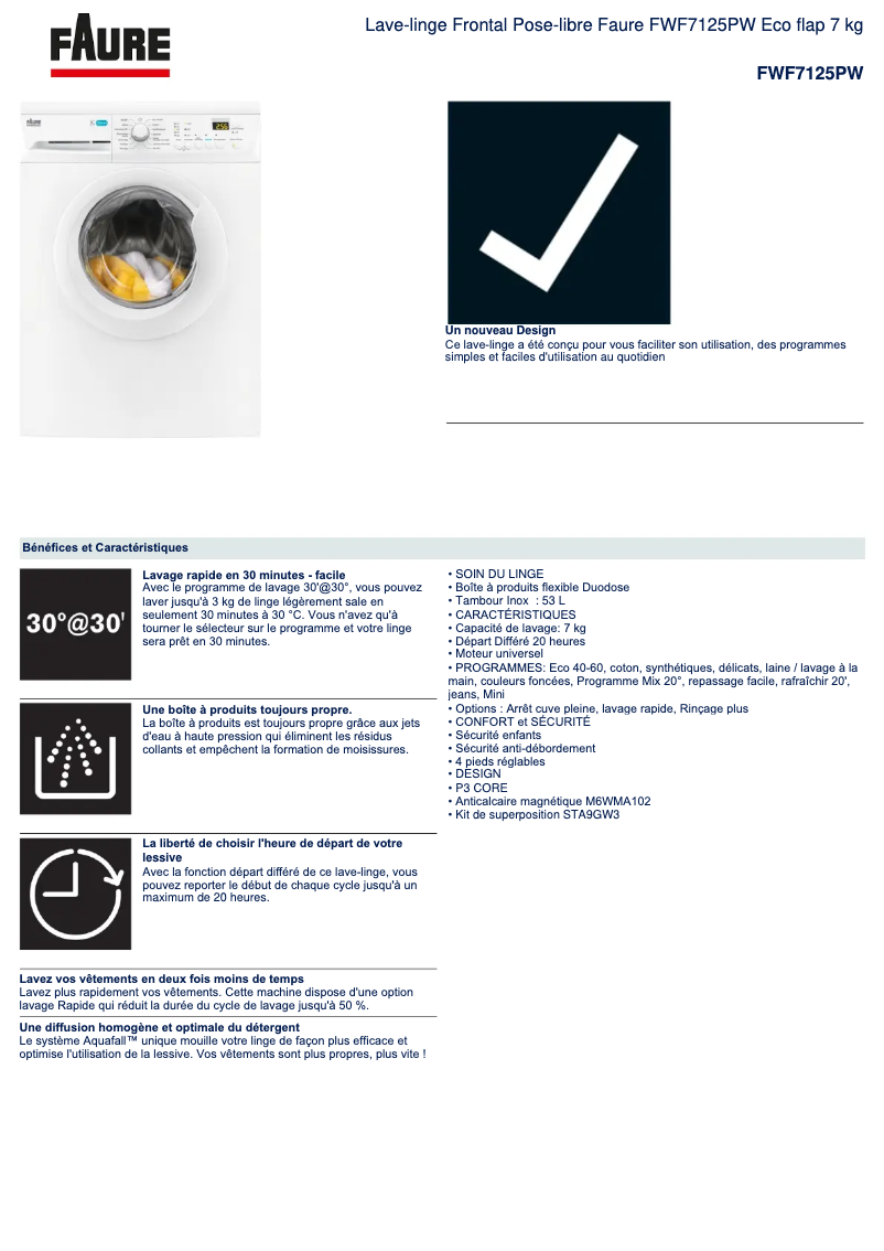 First page image of the manual for FWF7125PW
