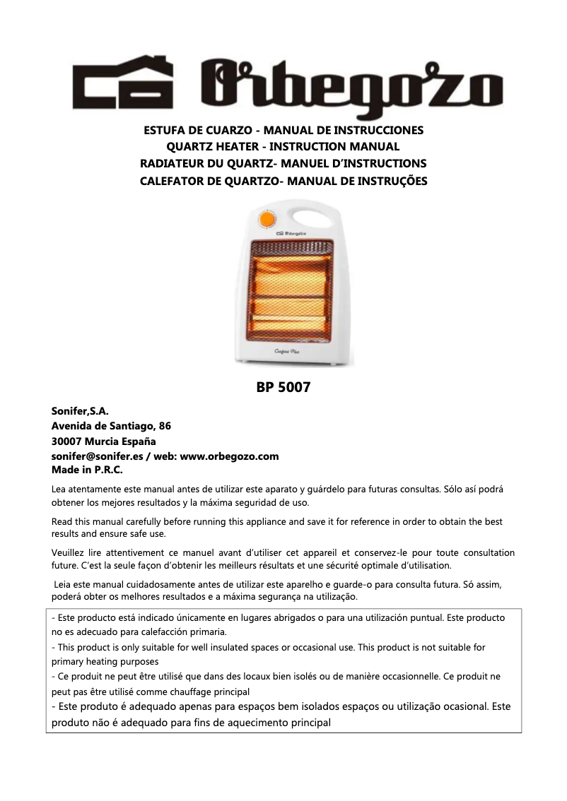 Page 1 of the manual User Manual Orbegozo BP 5007