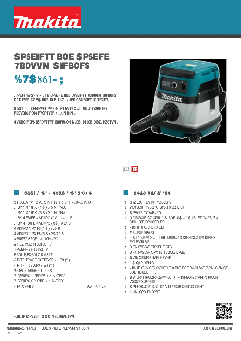 Page 1 of the manual Technical Sheet Makita DVC861LZ