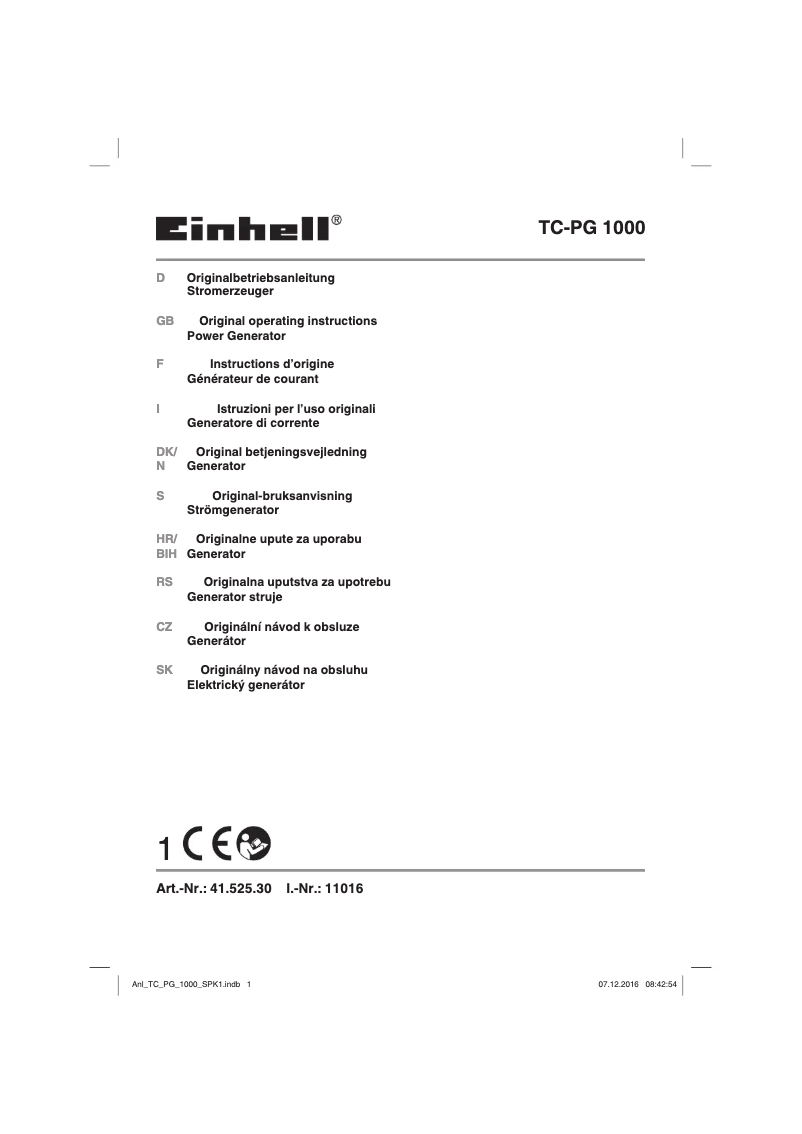 Page 1 of the manual User Manual Einhell TC-PG 1000