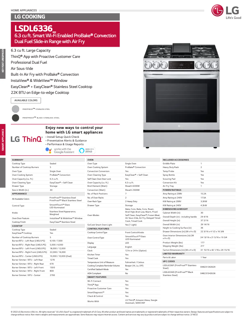 Page 1 of the manual Technical Sheet LG LSDL6336D