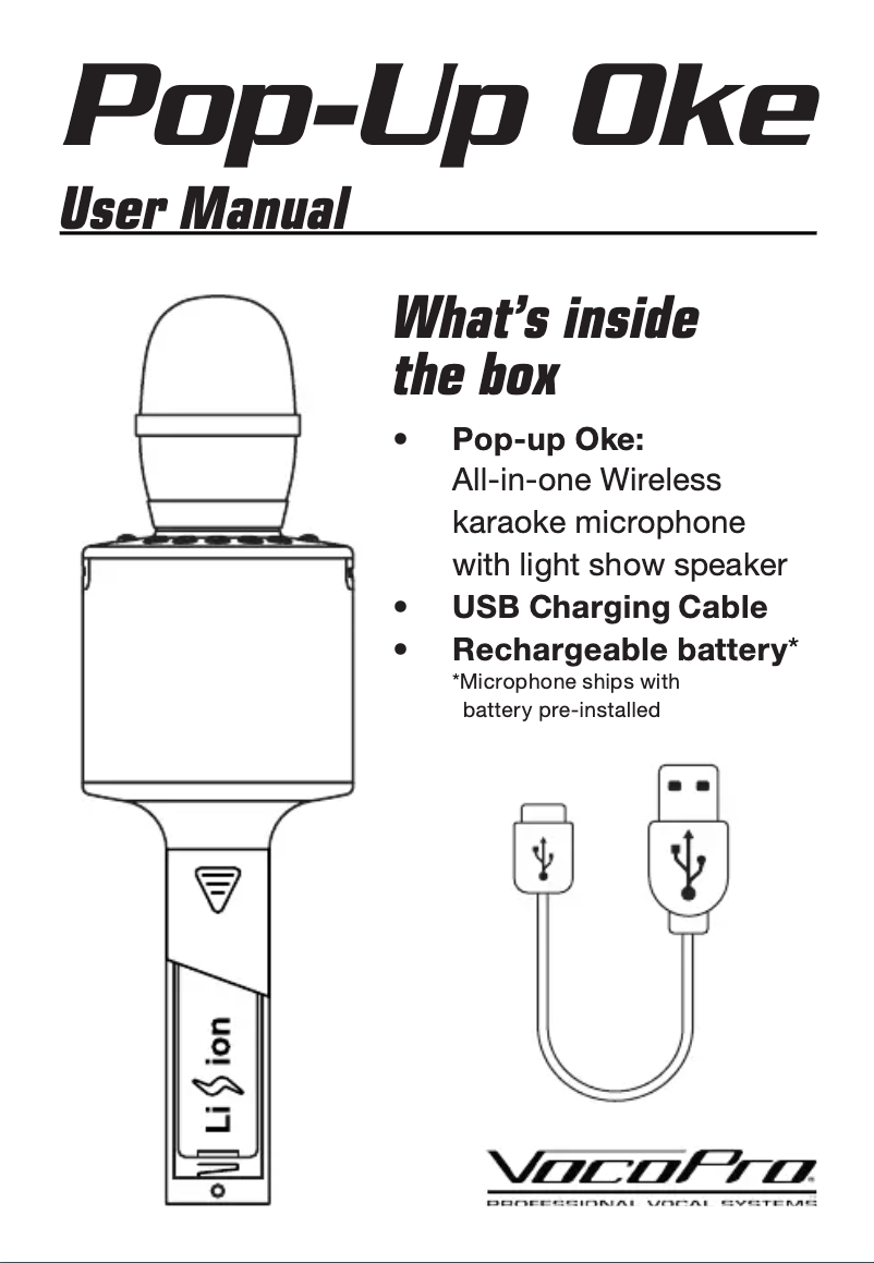 Page 1 of the manual User Manual Vocopro Pop-Up Oke