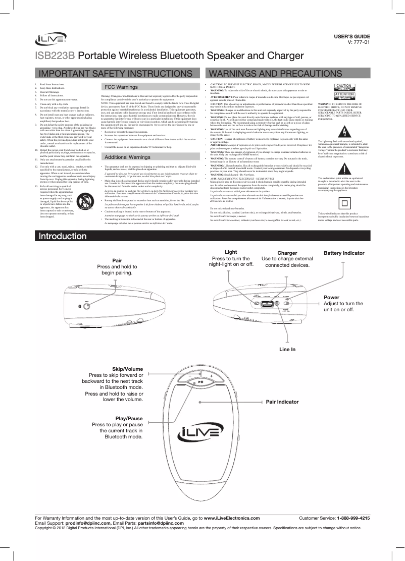 Page 1 of the manual User Manual iLive ISB223B