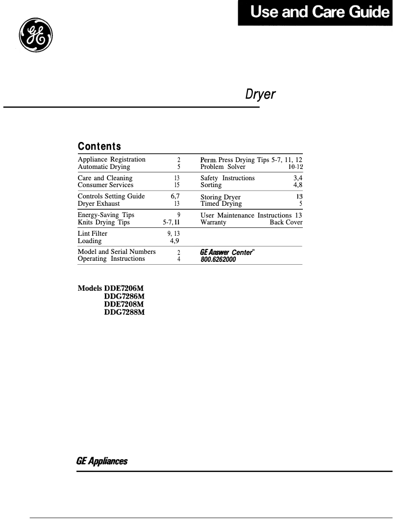 Page 1 of the manual User Manual GE DDG7286M