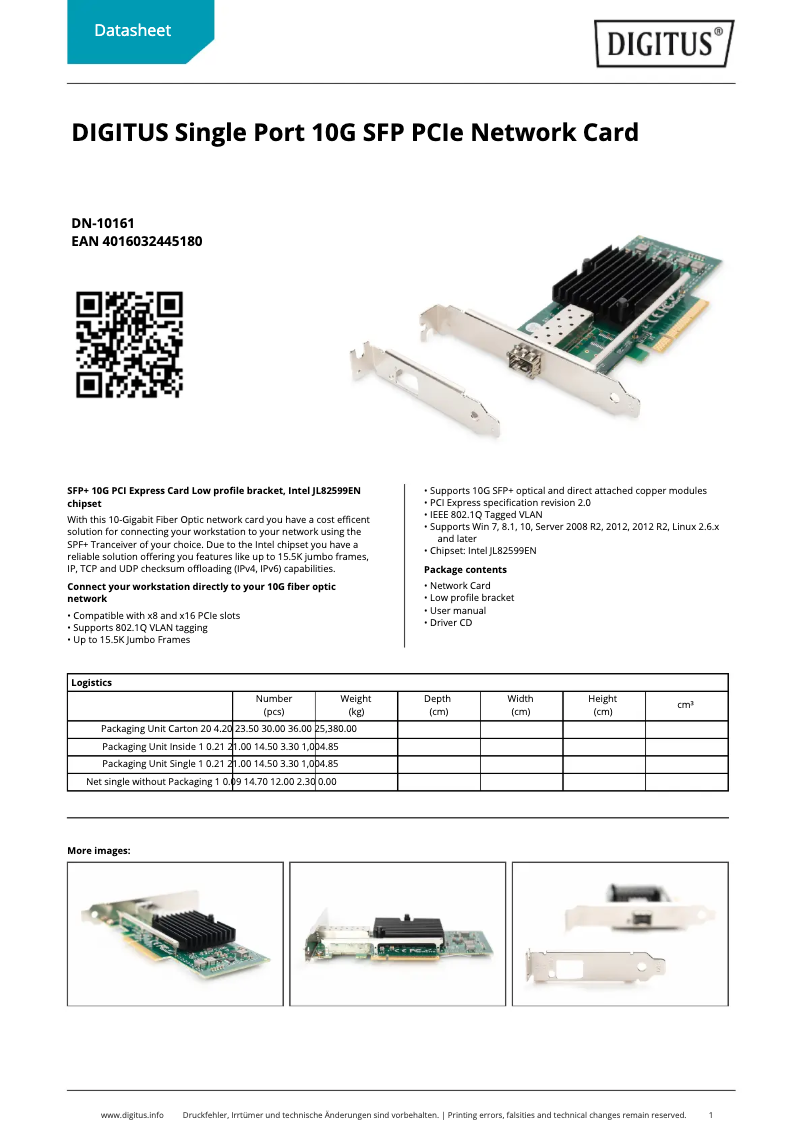 Page 1 of the manual Technical Sheet Digitus DN-10161